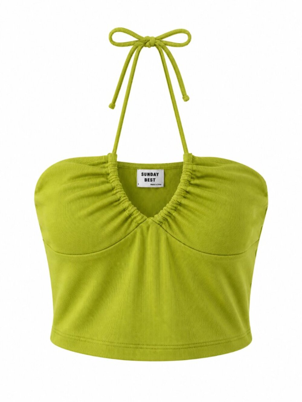 Sunday Best Lime Green Ribbed Halter Crop Top
